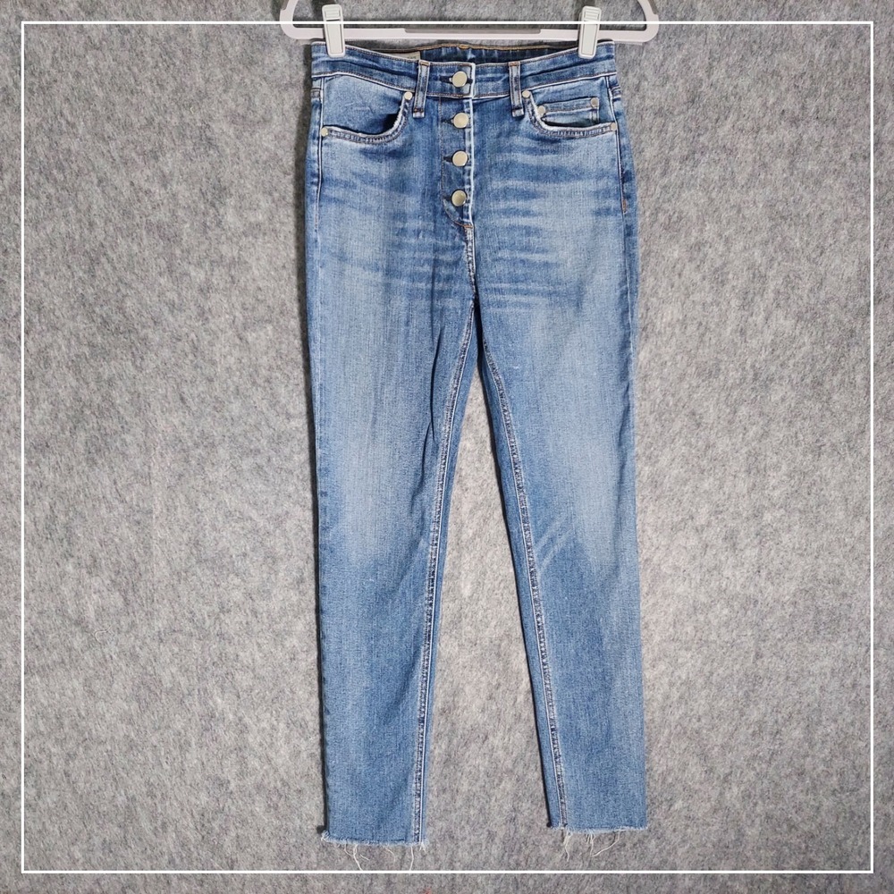 Rag & Bone Jeans Women 25 Skinny Button Fly High‎ Rise Raw Hem Stonewash Denim